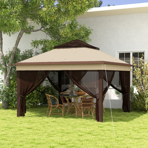 3 x 3(m) Pop Up Gazebo with Netting and Carrying Bag, Party Tent Instant Event Shelter, Height Adjustable and UV-Resistant, for Garden, Patio, Beige