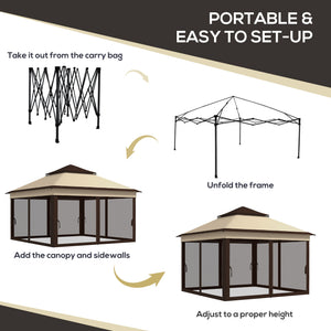 3 x 3(m) Pop Up Gazebo with Netting and Carrying Bag, Party Tent Instant Event Shelter, Height Adjustable and UV-Resistant, for Garden, Patio, Beige