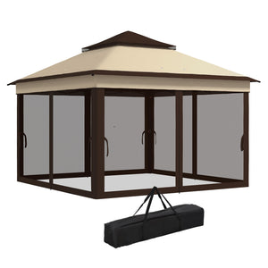 3 x 3(m) Pop Up Gazebo with Netting and Carrying Bag, Party Tent Instant Event Shelter, Height Adjustable and UV-Resistant, for Garden, Patio, Beige