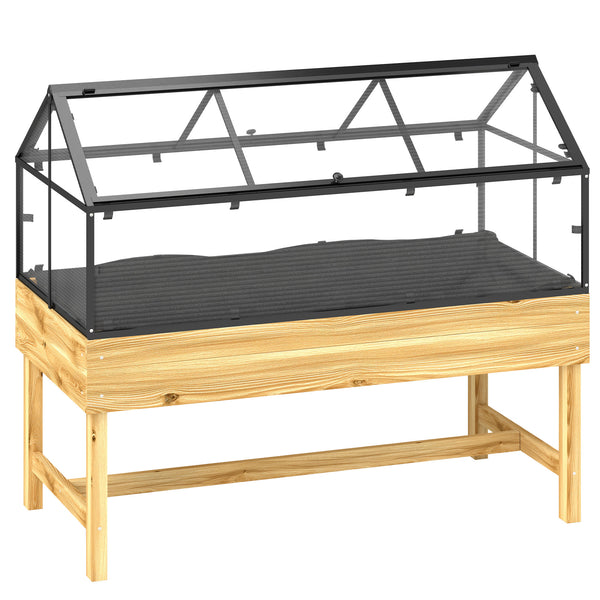 Raised Garden Bed with Cold Frame Greenhouse, Elevated Wood Planter Box with Polycarbonate Panel and Top Vent for Vegetables, Flowers, Herbs, 120 x 60 x 103cm, Natural