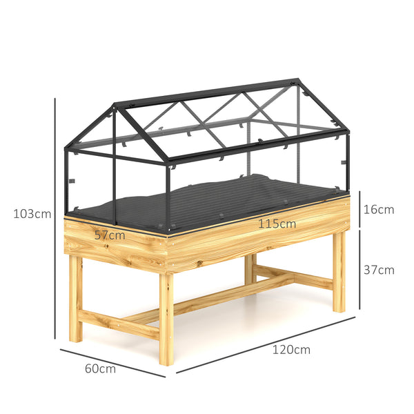 Raised Garden Bed with Cold Frame Greenhouse, Elevated Wood Planter Box with Polycarbonate Panel and Top Vent for Vegetables, Flowers, Herbs, 120 x 60 x 103cm, Natural