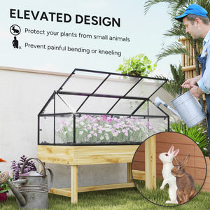 Raised Garden Bed with Cold Frame Greenhouse, Elevated Wood Planter Box with Polycarbonate Panel and Top Vent for Vegetables, Flowers, Herbs, 120 x 60 x 103cm, Natural