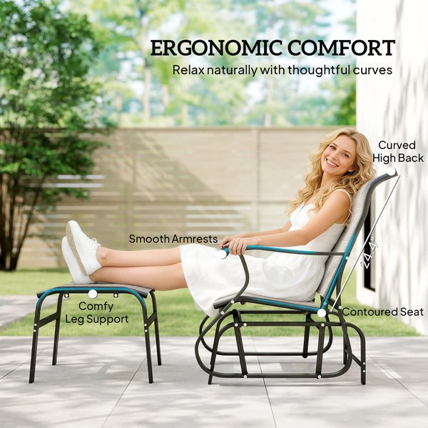 Outdoor Glider Chair with Ottoman, Patio Glider Set with 24.4" High Back, 22" Wide Seat, 2-Piece Outdoor Lounge Set with All-Weather Breathable Mesh for Porch, Garden, Backyard, Gray