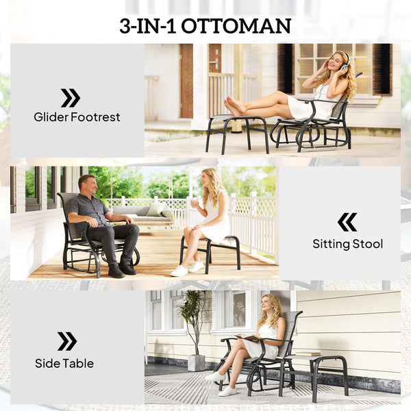 Outdoor Glider Chair with Ottoman, Patio Glider Set with 24.4" High Back, 22" Wide Seat, 2-Piece Outdoor Lounge Set with All-Weather Breathable Mesh for Porch, Garden, Backyard, Gray