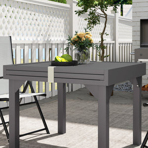 Extendable Aluminium Outdoor Dining Table for 4-6 Person, 35"-71" Slatted Metal Patio Table for Garden, Backyard, Deck, Porch, Lawn, Grey