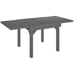 Extendable Aluminium Outdoor Dining Table for 4-6 Person, 35"-71" Slatted Metal Patio Table for Garden, Backyard, Deck, Porch, Lawn, Grey