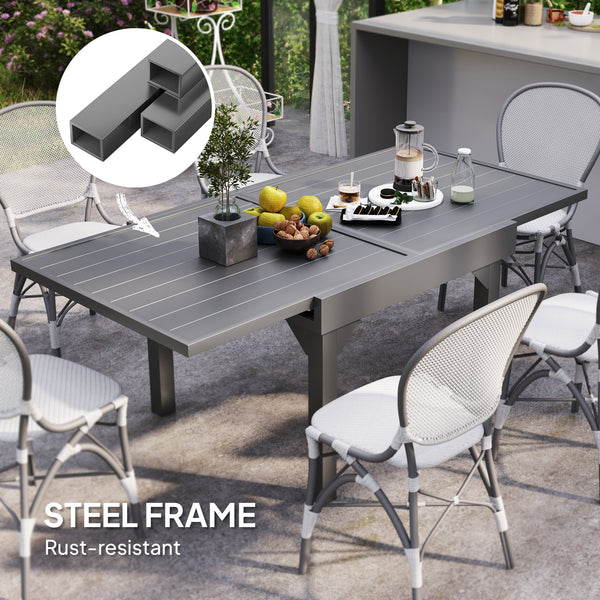 Extendable Aluminium Outdoor Dining Table for 4-6 Person, 35"-71" Slatted Metal Patio Table for Garden, Backyard, Deck, Porch, Lawn, Grey
