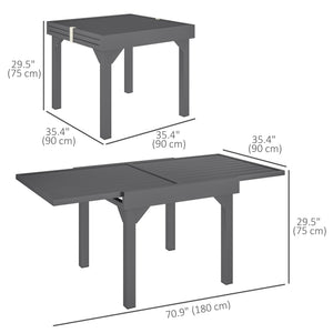Extendable Aluminium Outdoor Dining Table for 4-6 Person, 35"-71" Slatted Metal Patio Table for Garden, Backyard, Deck, Porch, Lawn, Grey