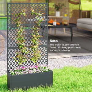 Metal Planter Box with Trellis, Raised Garden Bed with Trellis Privacy Screen and Drainage Holes for Climbing Plants, Diamond Lattice Privacy Planter for Garden, Patio, Balcony