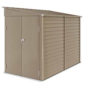 Outsunny 4.6' x 9' Steel Outdoor Storage Shed, Lean to Shed, Metal Tool House with Foundation Kit, Lockable Doors, Gloves and 2 Air Vents for Backyard, Patio, Lawn, Brown