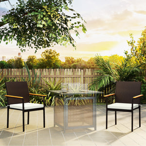 Stackable Wicker Patio Chairs Set of 2, PE Rattan Outdoor Dining Chairs with Removable Cushion, Armrest for Garden, Porch, Yard, Cream White