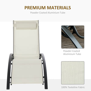 Patio Lounge Chair, Aluminum Reclining Outdoor Tanning Chair with 5-Level Adjustable Backrest, Head Pillow and Breathable Mesh Fabric, for Pool, Deck, Garden, Beige