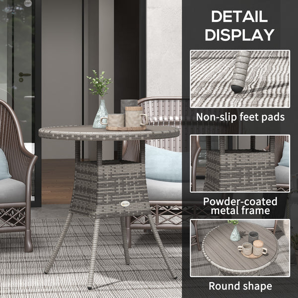 70 cm Outdoor Dining Table, PE Rattan Patio Table with Wood-plastic Composite Top for Balcony, Garden, Grey