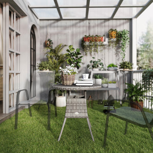 70 cm Outdoor Dining Table, PE Rattan Patio Table with Wood-plastic Composite Top for Balcony, Garden, Grey