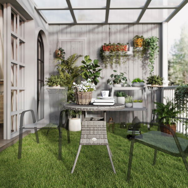 70 cm Outdoor Dining Table, PE Rattan Patio Table with Wood-plastic Composite Top for Balcony, Garden, Grey