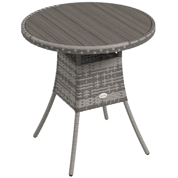 70 cm Outdoor Dining Table, PE Rattan Patio Table with Wood-plastic Composite Top for Balcony, Garden, Grey