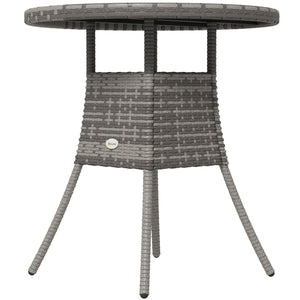 70 cm Outdoor Dining Table, PE Rattan Patio Table with Wood-plastic Composite Top for Balcony, Garden, Grey