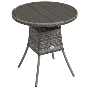 70 cm Outdoor Dining Table, PE Rattan Patio Table with Wood-plastic Composite Top for Balcony, Garden, Grey