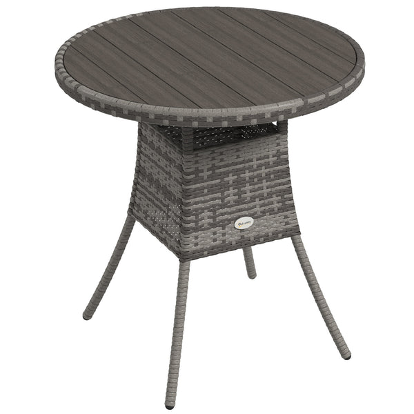 70 cm Outdoor Dining Table, PE Rattan Patio Table with Wood-plastic Composite Top for Balcony, Garden, Grey