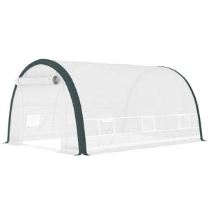 4 x 3(m) Walk-in Polytunnel Greenhouse with Upgraded Structure, Zipped Roll Up Mesh Door, 6 Mesh Windows, Tunnel Warm House Tent with PE Cover, 10 Plant Labels and Gloves, White