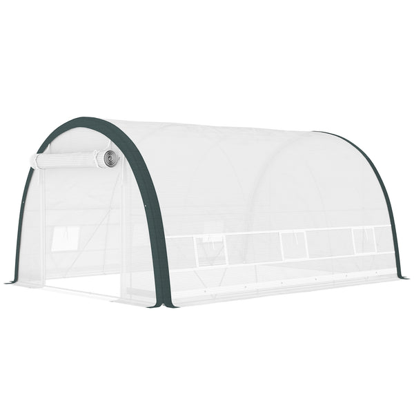 4 x 3(m) Walk-in Polytunnel Greenhouse with Upgraded Structure, Zipped Roll Up Mesh Door, 6 Mesh Windows, Tunnel Warm House Tent with PE Cover, 10 Plant Labels and Gloves, White