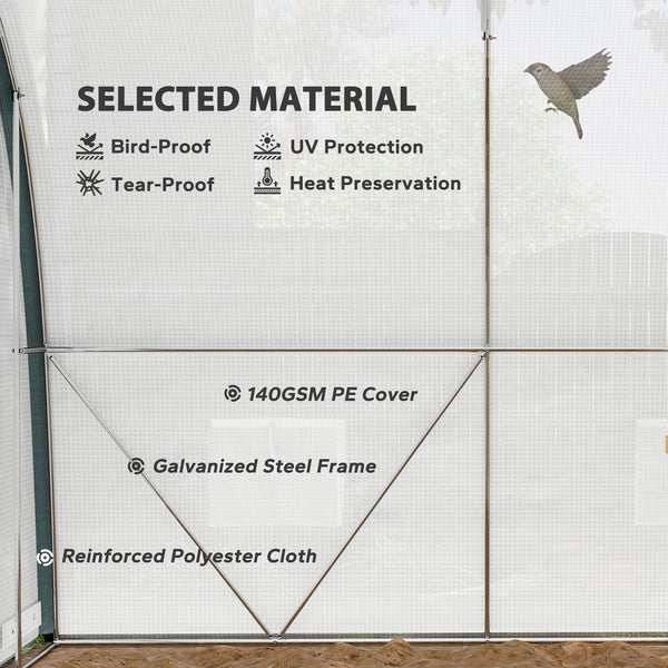 4 x 3(m) Walk-in Polytunnel Greenhouse with Upgraded Structure, Zipped Roll Up Mesh Door, 6 Mesh Windows, Tunnel Warm House Tent with PE Cover, 10 Plant Labels and Gloves, White