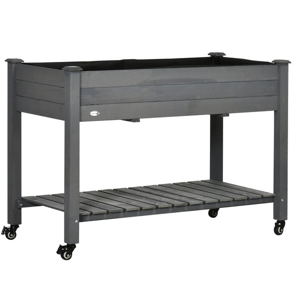 Raised Garden Bed Mobile Elevated Wood Planter Box w/ Lockable Wheels, Storage Shelf  for Herbs and Vegetables Backyard Patio Balcony Zebrano, Dark Grey