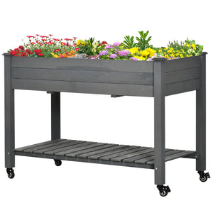Raised Garden Bed Mobile Elevated Wood Planter Box w/ Lockable Wheels, Storage Shelf  for Herbs and Vegetables Backyard Patio Balcony Zebrano, Dark Grey
