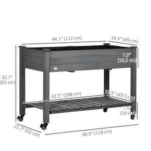 Raised Garden Bed Mobile Elevated Wood Planter Box w/ Lockable Wheels, Storage Shelf  for Herbs and Vegetables Backyard Patio Balcony Zebrano, Dark Grey