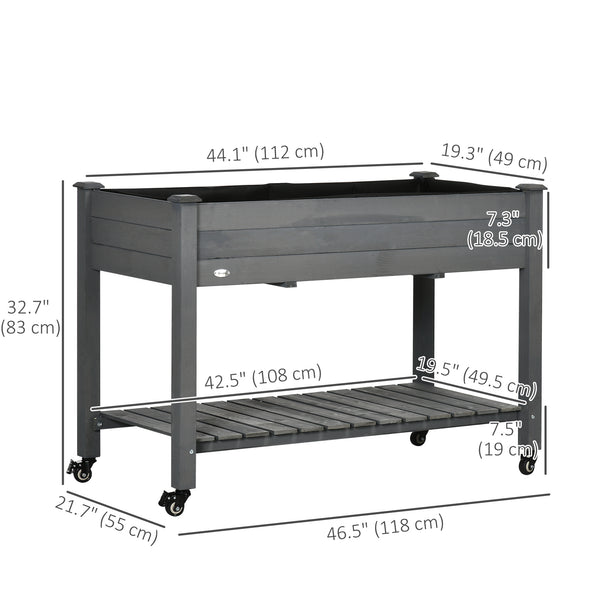 Raised Garden Bed Mobile Elevated Wood Planter Box w/ Lockable Wheels, Storage Shelf  for Herbs and Vegetables Backyard Patio Balcony Zebrano, Dark Grey