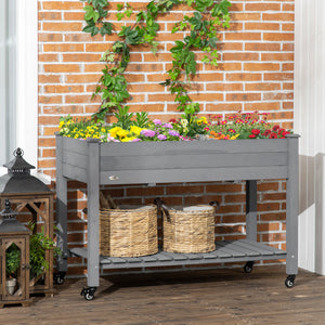 Raised Garden Bed Mobile Elevated Wood Planter Box w/ Lockable Wheels, Storage Shelf  for Herbs and Vegetables Backyard Patio Balcony Zebrano, Dark Grey