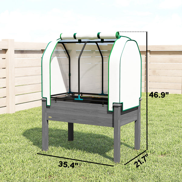 Raised Garden Bed with PE Greenhouse Cover Outdoor Elevated Wood Planter Box for Herbs and Vegetables, Use for Patio, Backyard, Balcony, 35 x 22 x 47 inch, Dark Gray