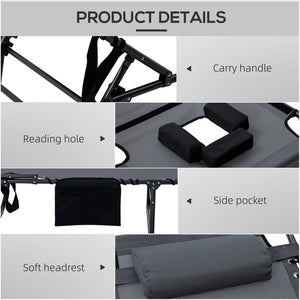 2 Piece Folding Chaise Lounge with 5-level Reclining Back, Tanning Chair with Face Hole, Outdoor Lounge Chair with Side Pocket & Headrest for Beach, Yard, Patio, Gray