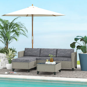 5 Pieces PE Rattan Garden Furniture Set, 4 Seater Garden Corner Sofa Set with Glass Coffee Table, Wicker Outdoor Furniture Set with Cushions for Patio Deck, Dark Grey