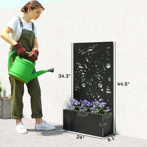 Metal Raised Garden Bed with Trellis for Climbing Plants, Freestanding or Wall Mounted Flower Bed with Privacy Panel, Butterfly Cut-Out Outdoor Planter Box for Garden, Patio, Balcony