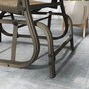 Outsunny 3-Piece Outdoor Gliders Set Bistro Set with Steel Frame, Tempered Glass Top Table for Patio, Garden, Backyard, Lawn, Light Mixed Brown