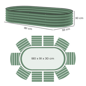 Set of 2 Raised Beds for Garden, Outdoor Galvanised Planter Box with Plant Support Stakes, Rubber Strap Edging and Bottomless for Flower, Vegetable, 181 x 93 x 30 cm, Green