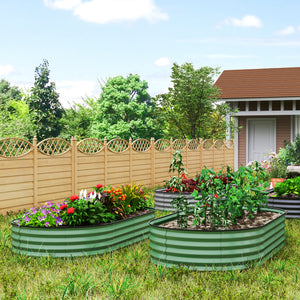 Set of 2 Raised Beds for Garden, Outdoor Galvanised Planter Box with Plant Support Stakes, Rubber Strap Edging and Bottomless for Flower, Vegetable, 181 x 93 x 30 cm, Green