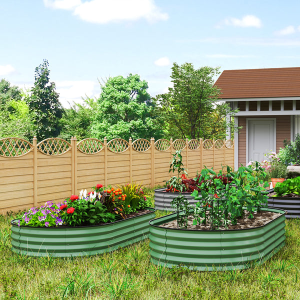 Set of 2 Raised Beds for Garden, Outdoor Galvanised Planter Box with Plant Support Stakes, Rubber Strap Edging and Bottomless for Flower, Vegetable, 181 x 93 x 30 cm, Green