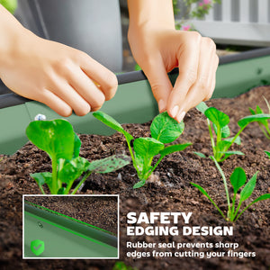 Set of 2 Raised Beds for Garden, Outdoor Galvanised Planter Box with Plant Support Stakes, Rubber Strap Edging and Bottomless for Flower, Vegetable, 181 x 93 x 30 cm, Green