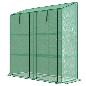 Lean-to Mini Greenhouse with 3 Tier Shelves, PE Cover, Portable Green House with 2 Roll-up Doors, Garden Plant Grow Hot House for Indoor Outdoor, 56.3"x18.1"x59.4", Green