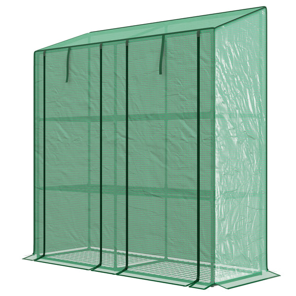 Lean-to Mini Greenhouse with 3 Tier Shelves, PE Cover, Portable Green House with 2 Roll-up Doors, Garden Plant Grow Hot House for Indoor Outdoor, 56.3"x18.1"x59.4", Green