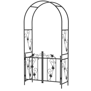 7ft Steel Garden Arch with Gate, Garden Arbor Trellis for Climbing Plants, Roses, Vines, Wedding Arch for Outdoor, Garden, Lawn, Backyard, Black