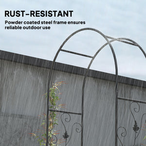 7ft Steel Garden Arch with Gate, Garden Arbor Trellis for Climbing Plants, Roses, Vines, Wedding Arch for Outdoor, Garden, Lawn, Backyard, Black