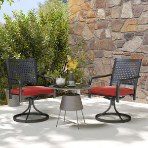 2 Pieces Patio Swivel Chairs with Cushion, Outdoor Swivel Rocker with Curved Armrests, Backrest for Garden, Balcony, Porch, Red