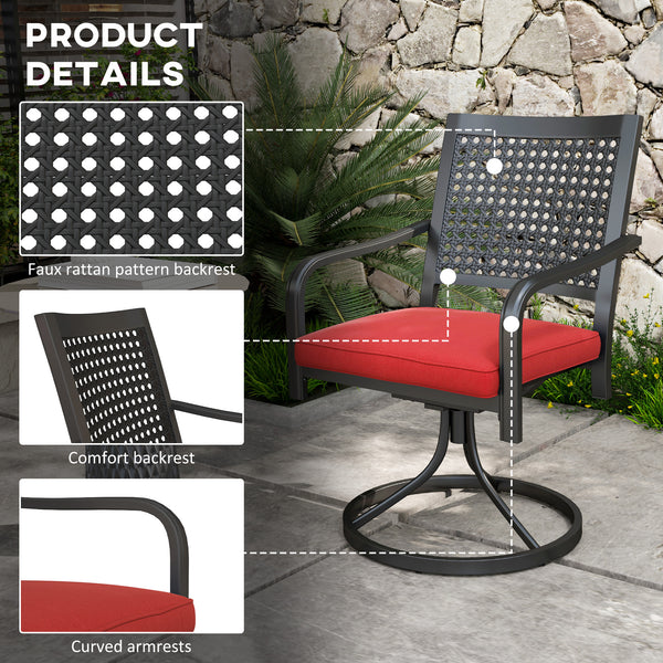 2 Pieces Patio Swivel Chairs with Cushion, Outdoor Swivel Rocker with Curved Armrests, Backrest for Garden, Balcony, Porch, Red