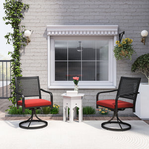 2 Pieces Patio Swivel Chairs with Cushion, Outdoor Swivel Rocker with Curved Armrests, Backrest for Garden, Balcony, Porch, Red