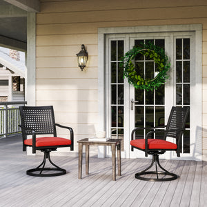 2 Pieces Patio Swivel Chairs with Cushion, Outdoor Swivel Rocker with Curved Armrests, Backrest for Garden, Balcony, Porch, Red