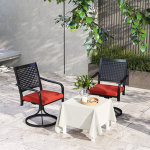 2 Pieces Patio Swivel Chairs with Cushion, Outdoor Swivel Rocker with Curved Armrests, Backrest for Garden, Balcony, Porch, Red