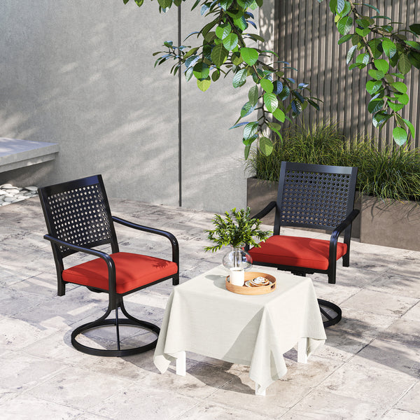 2 Pieces Patio Swivel Chairs with Cushion, Outdoor Swivel Rocker with Curved Armrests, Backrest for Garden, Balcony, Porch, Red